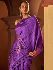Bengal Elegance. Handwoven Soft Jamdani Resham Matka Silk Saree - Royal Iris