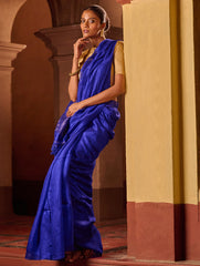 Bengal Elegance. Handwoven Soft Resham Matka Silk Saree - Royal Blue