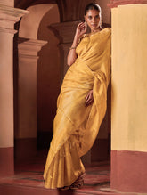 Bengal Elegance. Handwoven Tissue & Linen Saree - Golden Sand