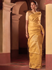 Bengal Elegance. Handwoven Tissue & Linen Saree - Golden Sand