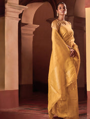 Bengal Elegance. Handwoven Tissue & Linen Saree - Golden Sand