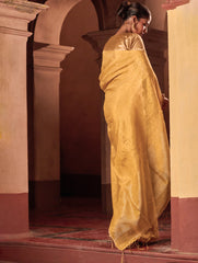 Bengal Elegance. Handwoven Tissue & Linen Saree - Golden Sand