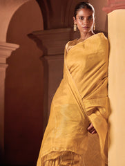 Bengal Elegance. Handwoven Tissue & Linen Saree - Golden Sand