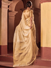 Bengal Elegance. Handwoven Tissue & Linen Saree - Soft Cream