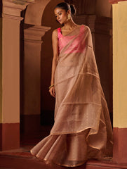 Bengal Elegance. Handwoven Sequinned Resham Silk Saree - Greyish Beige