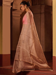 Bengal Elegance. Handwoven Sequinned Resham Silk Saree - Greyish Beige
