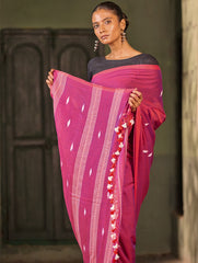 Bengal Vibes. Handwoven Jamdani Soft Mul Cotton Saree - Berry Blush