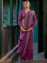 Bengal Vibes. Handwoven Linen & Kantha Border Saree - Mulberry Bush