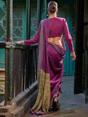 Bengal Vibes. Handwoven Linen & Kantha Border Saree - Mulberry Bush