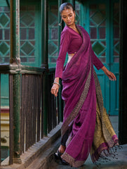 Bengal Vibes. Handwoven Linen & Kantha Border Saree - Mulberry Bush