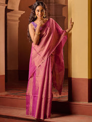 Bengal Elegance. Handwoven Tissue & Linen Saree - Golden Bloom