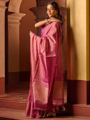 Bengal Elegance. Handwoven Tissue & Linen Saree - Golden Bloom