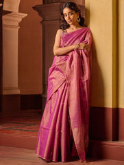 Bengal Elegance. Handwoven Tissue & Linen Saree - Golden Bloom