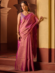 Bengal Elegance. Handwoven Tissue & Linen Saree - Golden Bloom