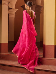 Bengal Elegance. Handwoven Sequinned Resham Silk Saree - Fuschia Glow