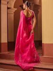 Bengal Elegance. Handwoven Sequinned Resham Silk Saree - Fuschia Glow