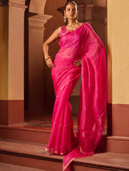 Bengal Elegance. Handwoven Sequinned Resham Silk Saree - Fuschia Glow