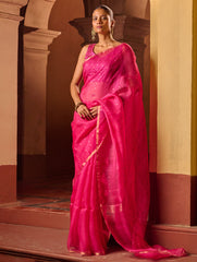 Bengal Elegance. Handwoven Sequinned Resham Silk Saree - Fuschia Glow