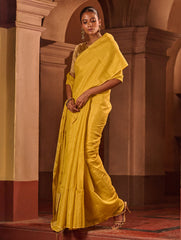 Bengal Elegance. Handwoven Tissue & Linen Saree - Sunlit Amber