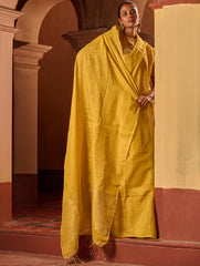 Bengal Elegance. Handwoven Tissue & Linen Saree - Sunlit Amber