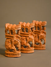 Rajasthani Wood Engraved Elephant Curios (Set of 3)