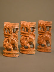Rajasthani Wood Engraved Elephant Curios (Set of 3)