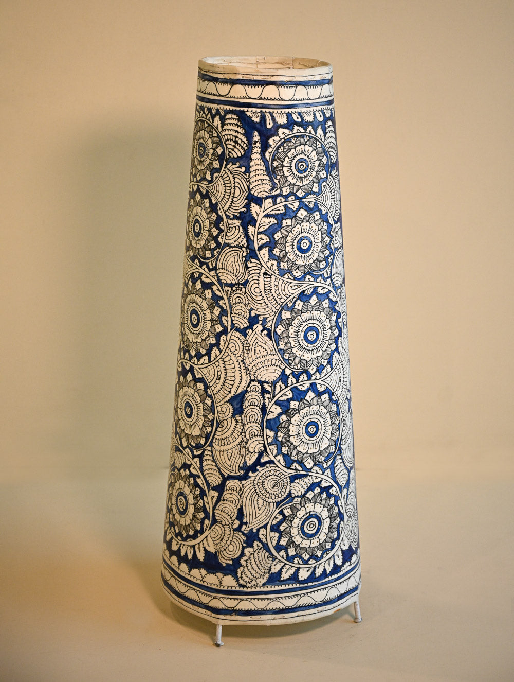 Andhra Leather Craft Lamp Shade - Indigo Mandala. Height - 25 inches