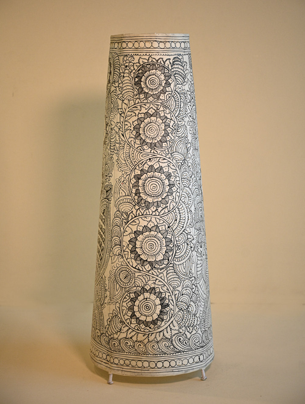 Andhra Leather Craft Lamp Shade - Monochrome Mandala. Height - 25 inches