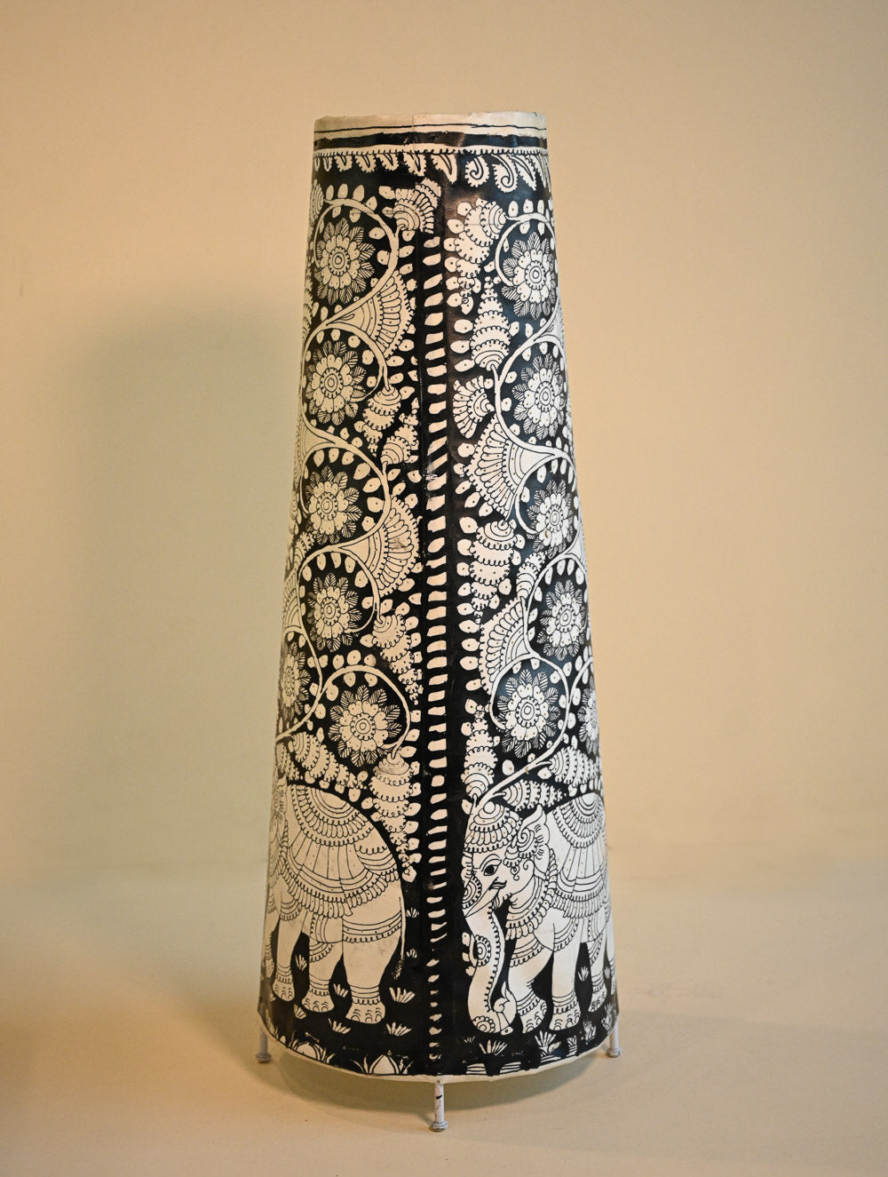 Andhra Leather Craft Lamp Shade - Gaja Vana Kath?. Height - 25 inches