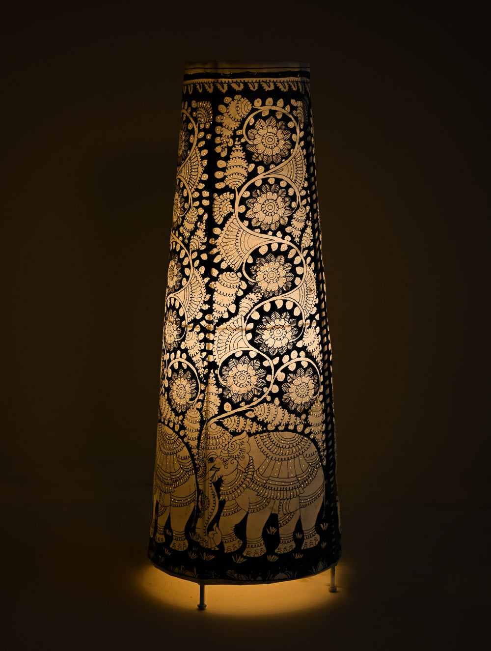 Andhra Leather Craft Lamp Shade - Gaja Vana Kath?. Height - 25 inches