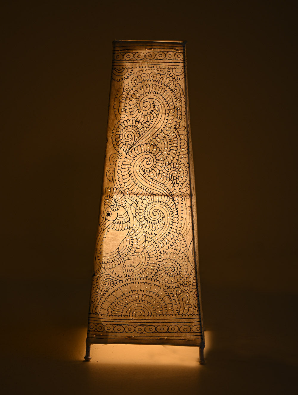 Andhra Leather Craft Lamp Shade - Paisley Peacock. Height - 17 inches