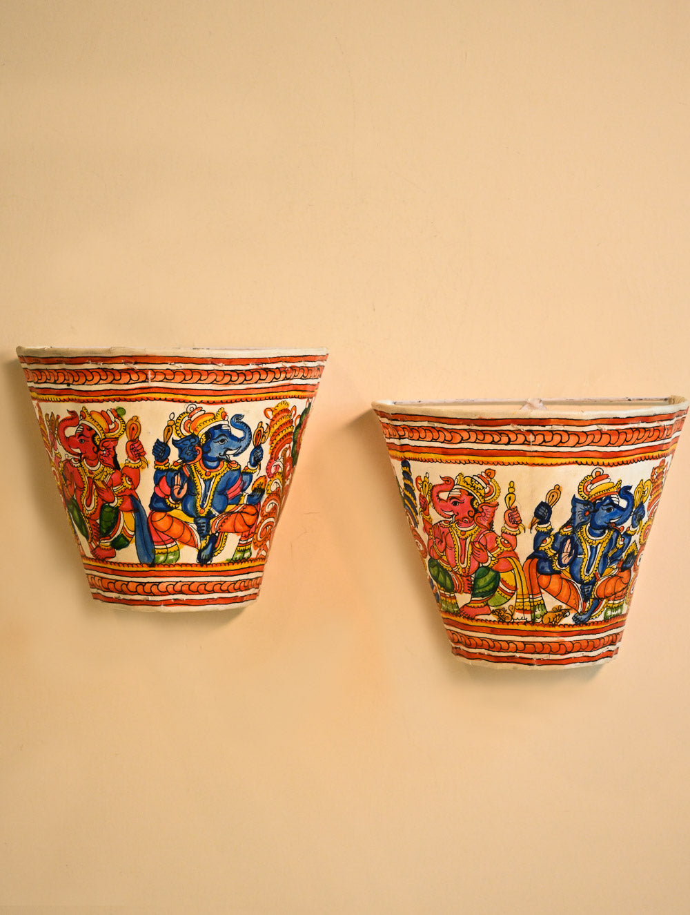Andhra Leather Craft Wall Lamp Shade - Vinayaka Vilasam (Set of Two). Height - 8.5 inches Each