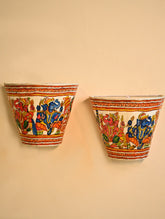 Andhra Leather Craft Wall Lamp Shade - Vinayaka Vilasam (Set of Two). Height - 8.5 inches Each