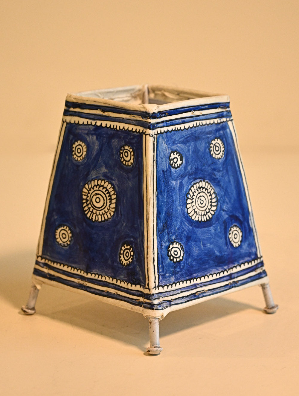 Andhra Leather Craft Lamp Shade - Blue Flower. Height - 6 inches