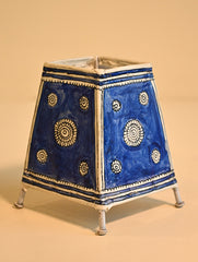 Andhra Leather Craft Lamp Shade - Blue Flower. Height - 6 inches