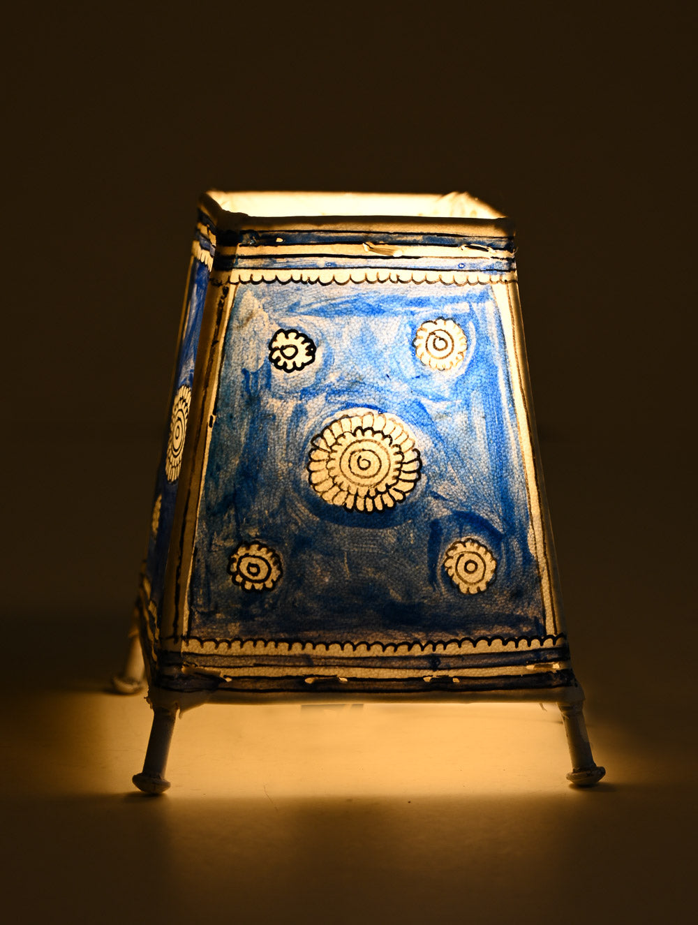 Andhra Leather Craft Lamp Shade - Blue Flower. Height - 6 inches