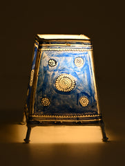 Andhra Leather Craft Lamp Shade - Blue Flower. Height - 6 inches