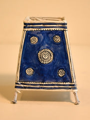 Andhra Leather Craft Lamp Shade - Blue Flower. Height - 6 inches
