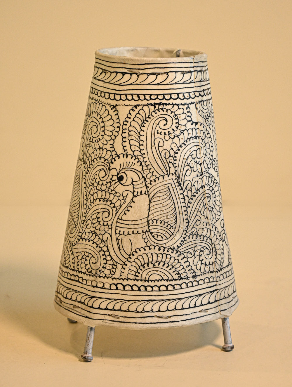 Andhra Leather Craft Lamp Shade - Bird and Blooms. Height - 9.5 inches