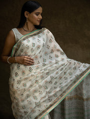 Sanganeri Hand Block Printed Chanderi Saree - Pretty Florals