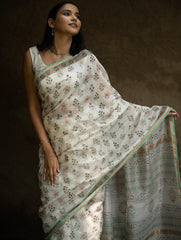 Sanganeri Hand Block Printed Chanderi Saree - Pretty Florals