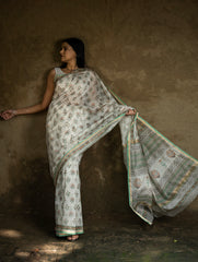 Sanganeri Hand Block Printed Chanderi Saree - Pretty Florals