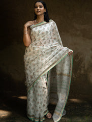 Sanganeri Hand Block Printed Chanderi Saree - Pretty Florals