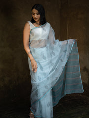 Sanganeri Hand Block Printed Kota Doria Saree - Ocean Moods