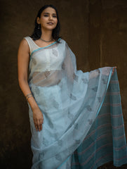 Sanganeri Hand Block Printed Kota Doria Saree - Ocean Moods