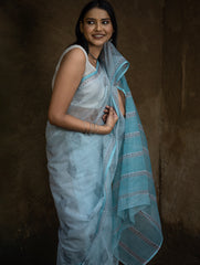Sanganeri Hand Block Printed Kota Doria Saree - Ocean Moods