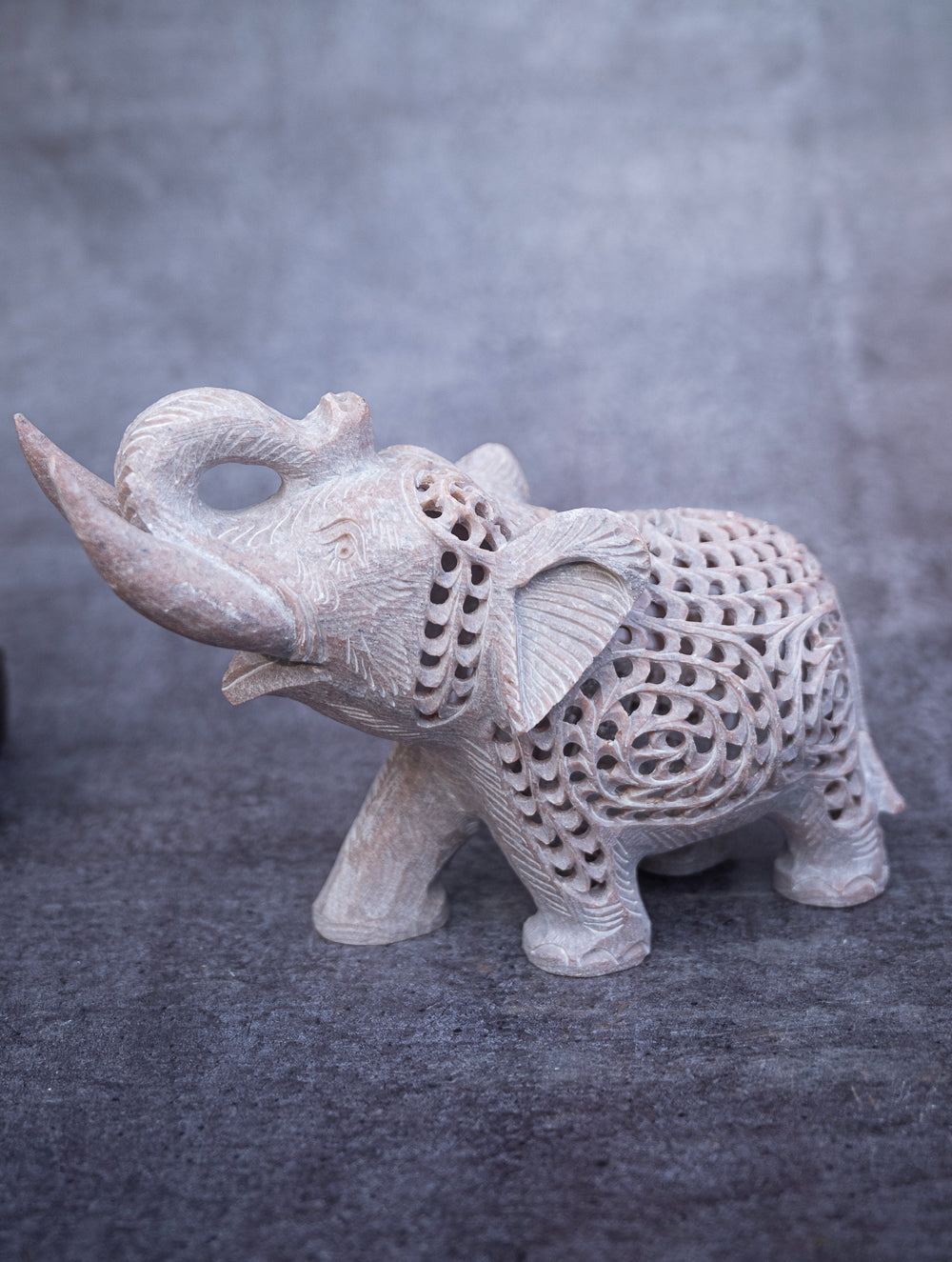 Soapstone Filigree Elephant Curio
