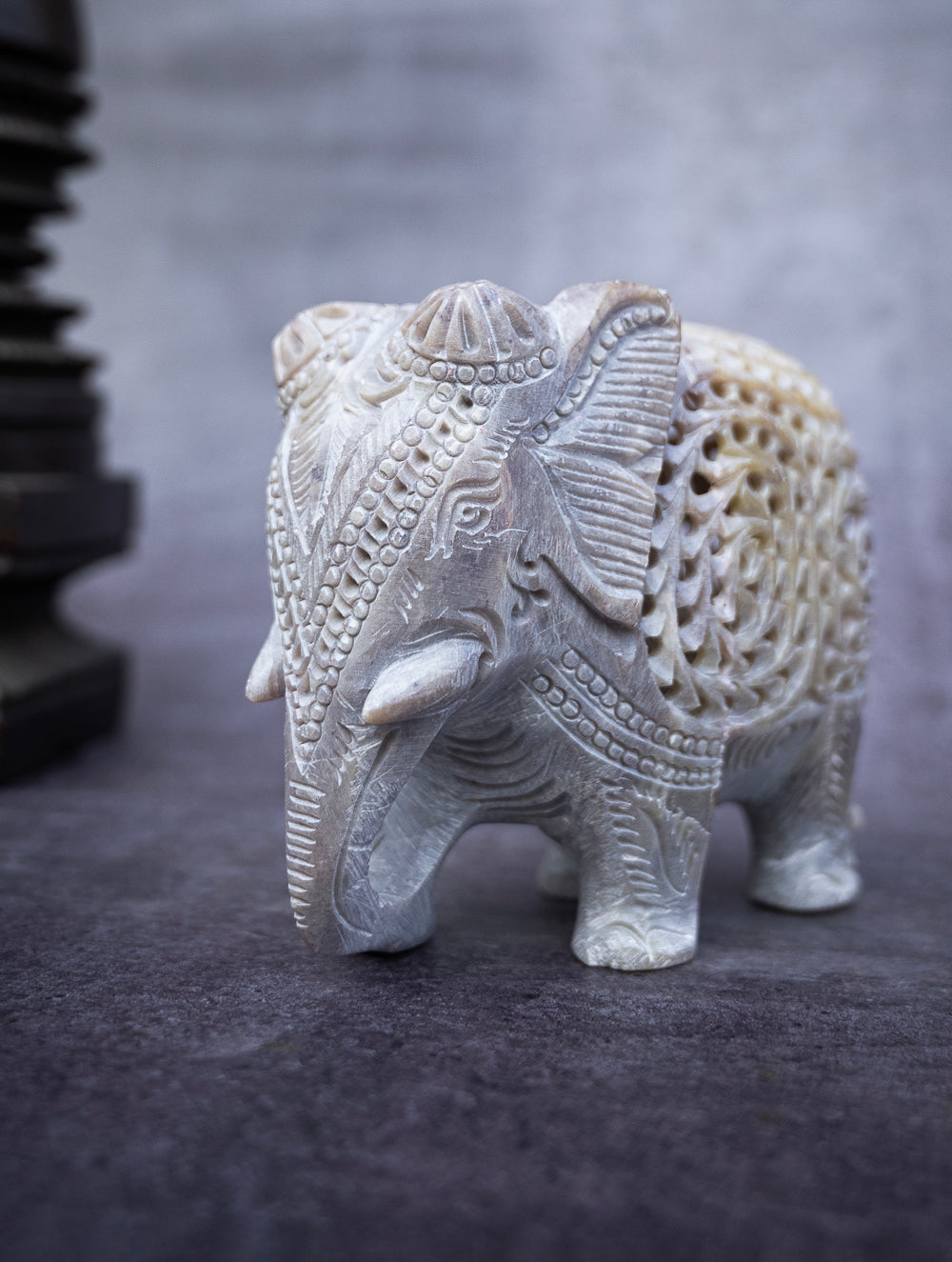 Soapstone Filigree Elephant Curio