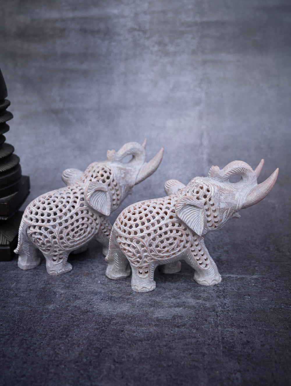 Soapstone Filigree Elephant Duo Curio
