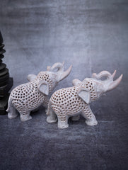 Soapstone Filigree Elephant Duo Curio